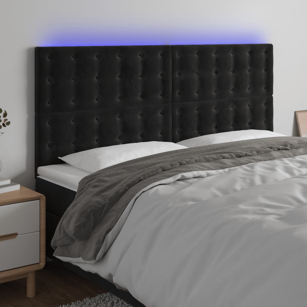 Galvūgalis su LED, juodos spalvos, 200x5x118/128cm, aksomas