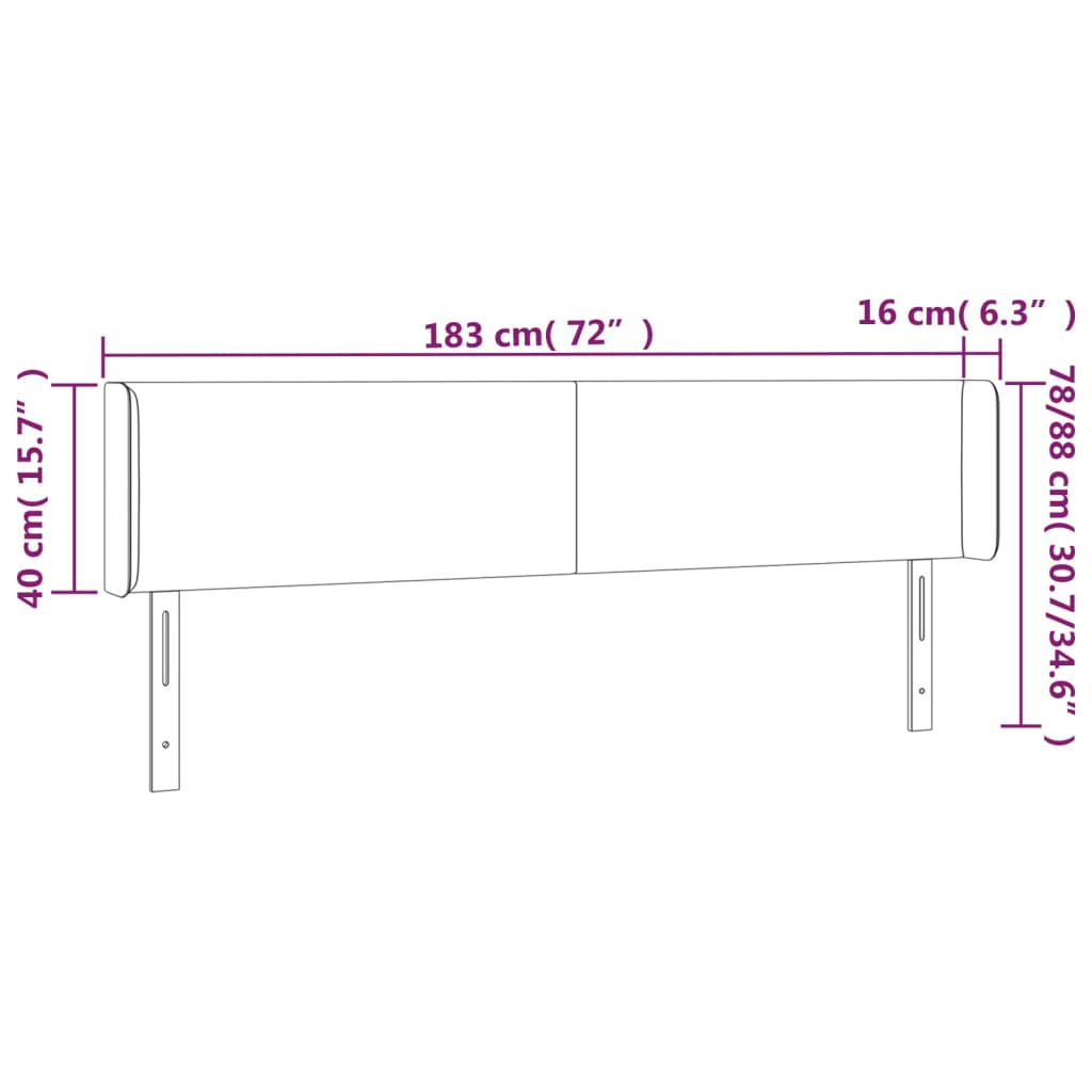 Galvūgalis su LED, juodos spalvos, 183x16x78/88cm, audinys