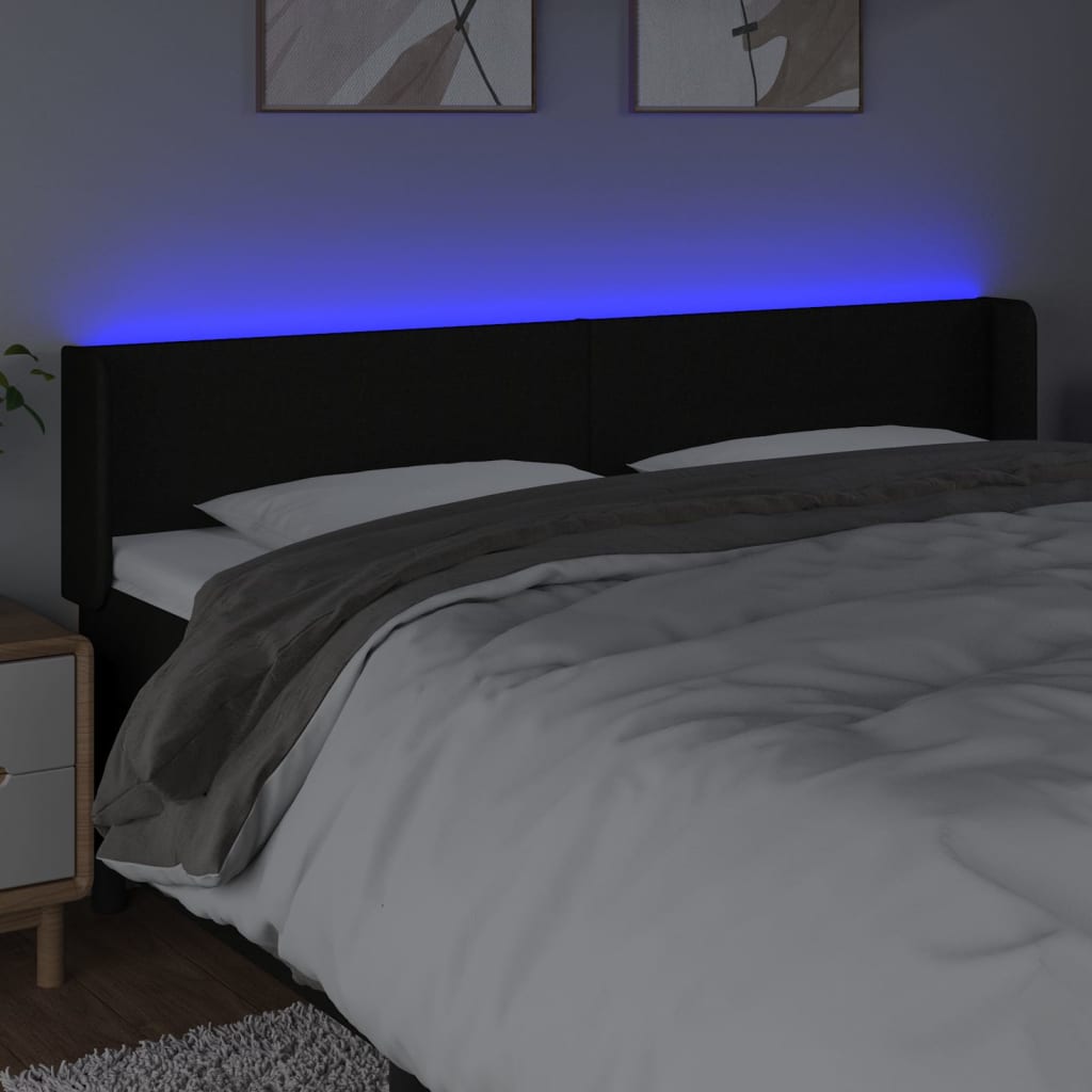 Galvūgalis su LED, juodos spalvos, 203x16x78/88cm, audinys