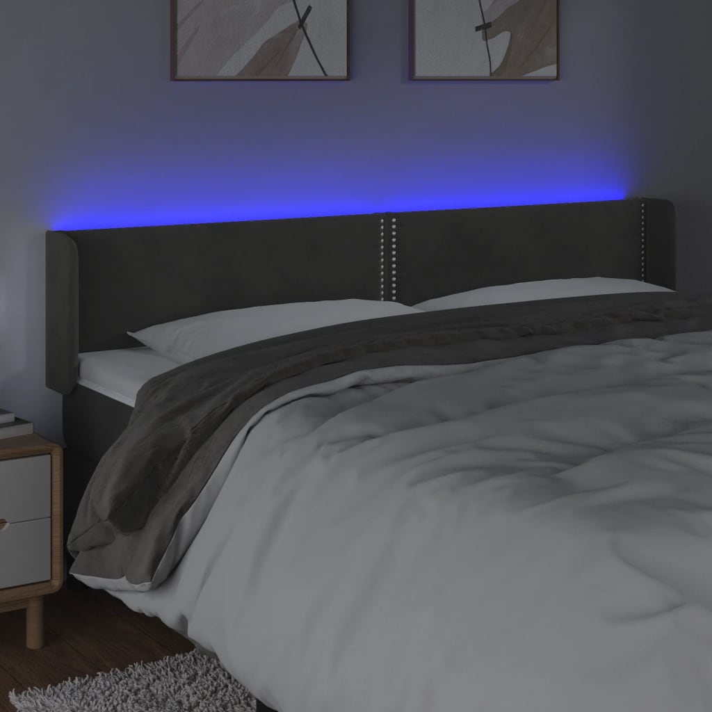 Galvūgalis su LED, tamsiai pilkas, 203x16x78/88cm, aksomas
