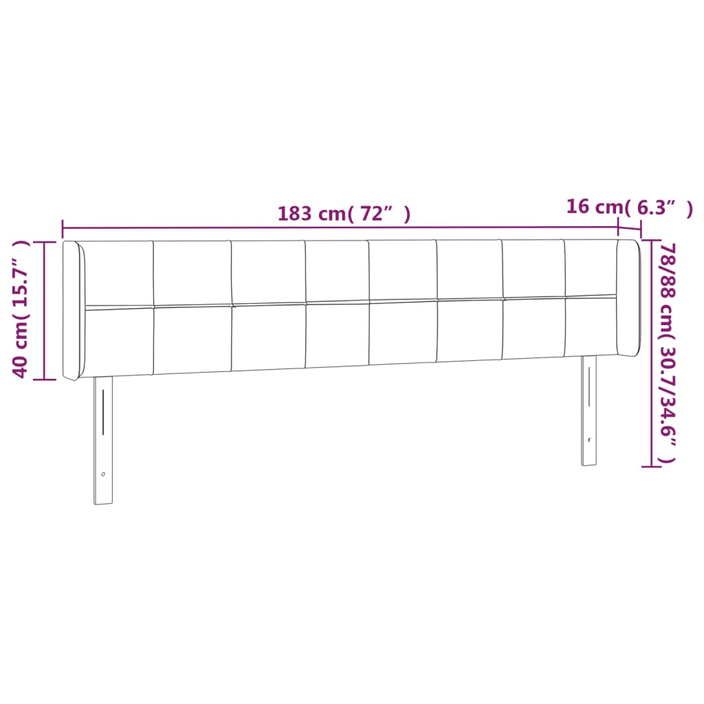 Galvūgalis su LED, juodos spalvos, 183x16x78/88cm, aksomas