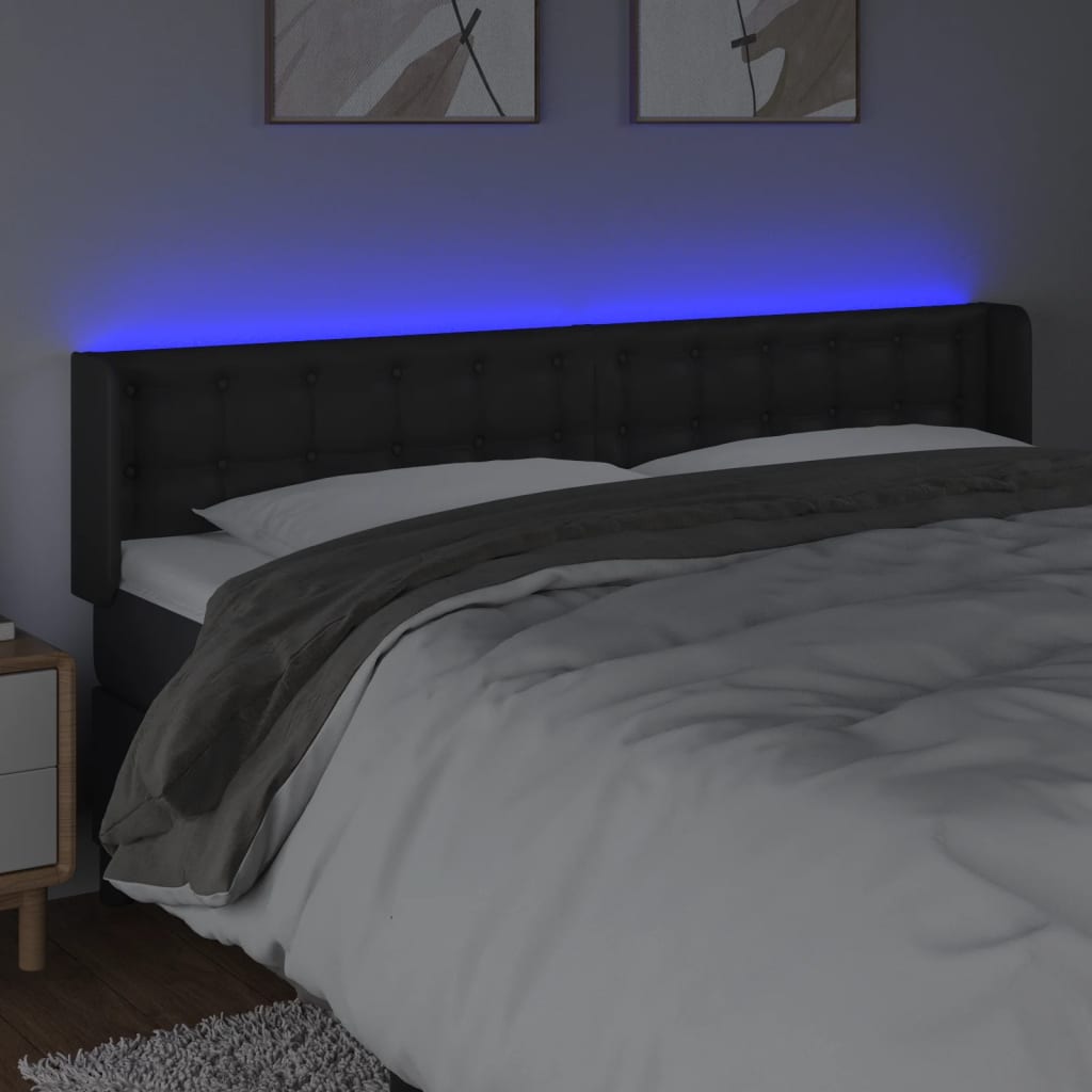 Galvūgalis su LED, juodos spalvos, 183x16x78/88cm, dirbtinė oda