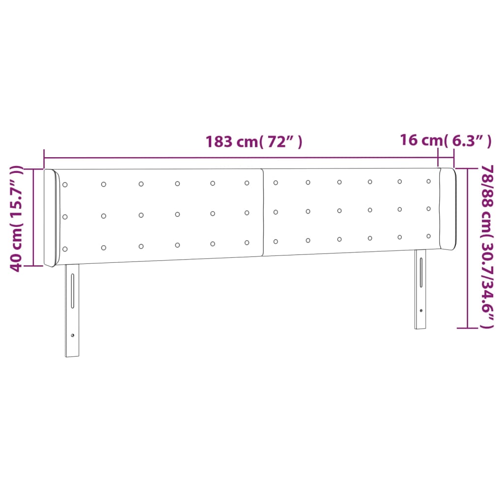 Galvūgalis su LED, juodos spalvos, 183x16x78/88cm, dirbtinė oda