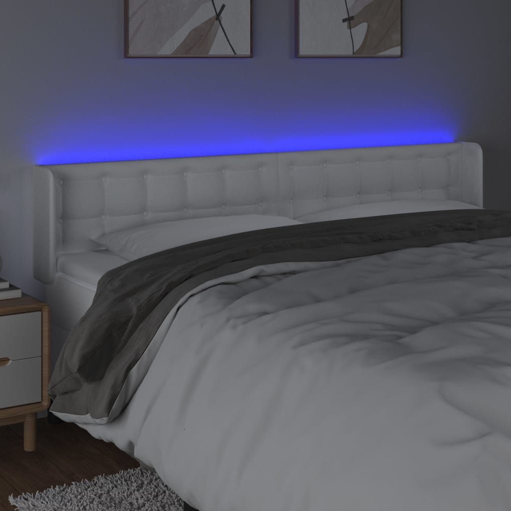 Galvūgalis su LED, baltos spalvos, 183x16x78/88cm, dirbtinė oda