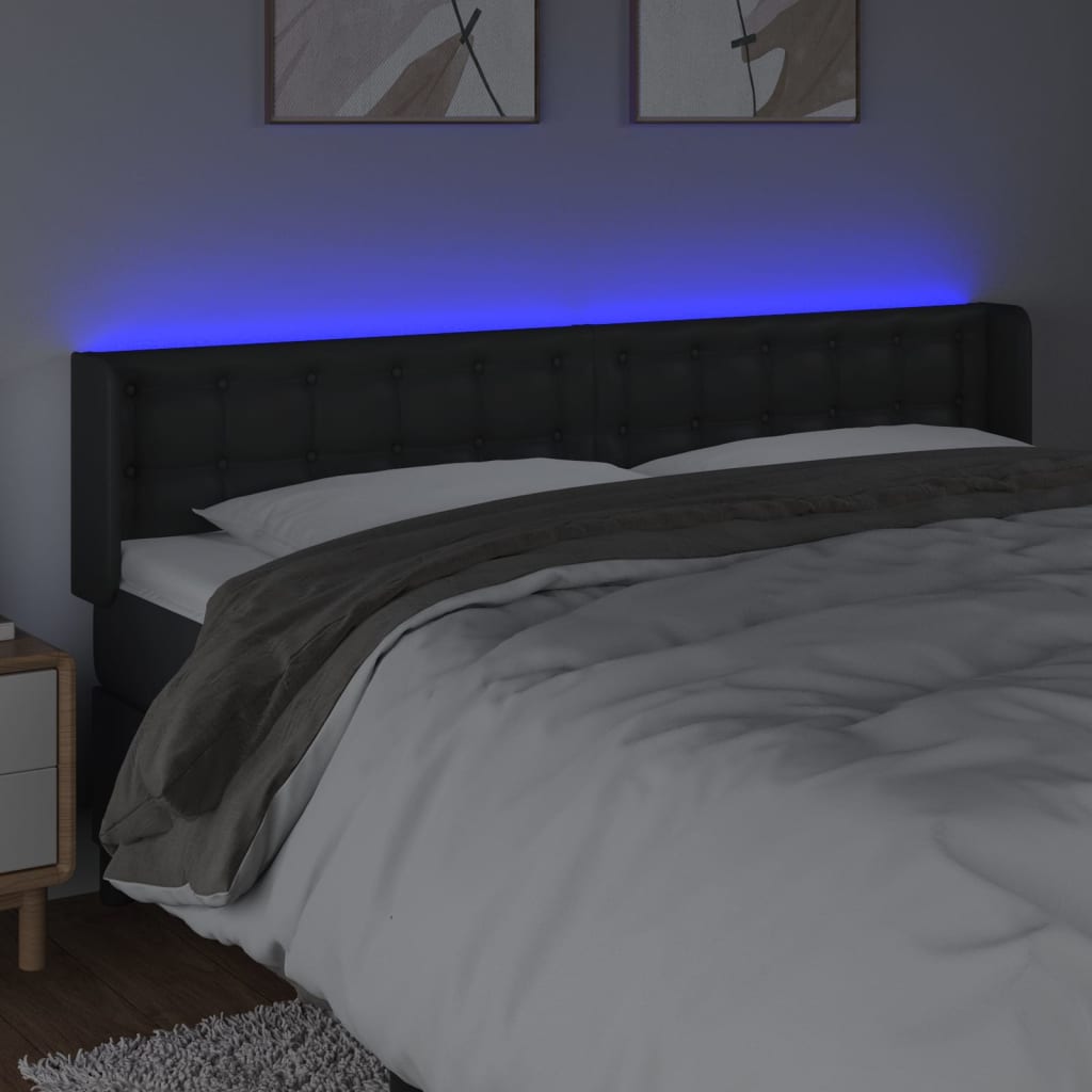 Galvūgalis su LED, juodos spalvos, 203x16x78/88cm, dirbtinė oda