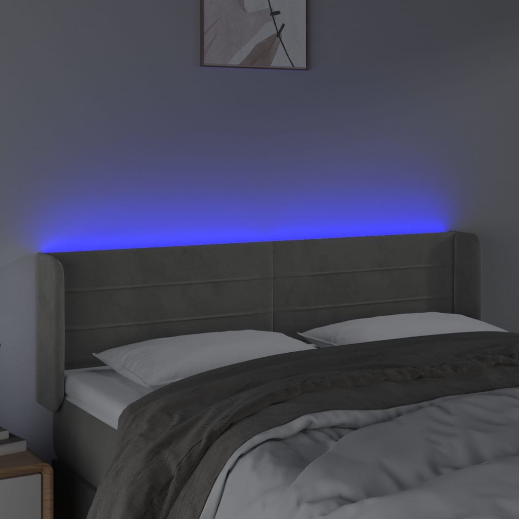 Galvūgalis su LED, šviesiai pilkas, 147x16x78/88cm, aksomas