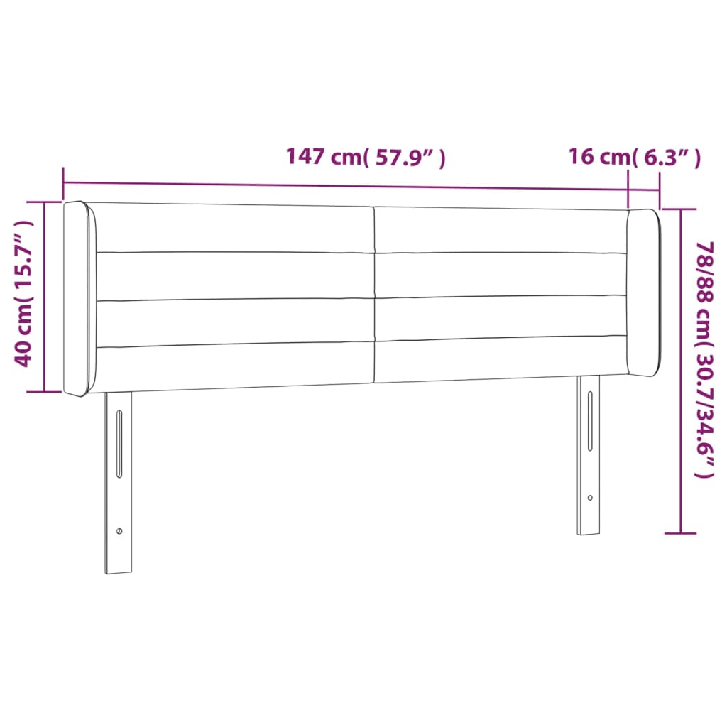 Galvūgalis su LED, šviesiai pilkas, 147x16x78/88cm, aksomas