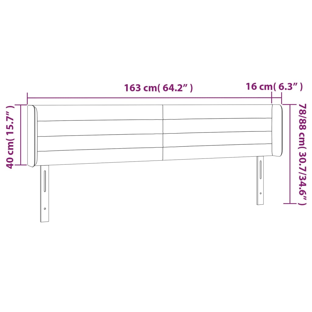 Galvūgalis su LED, juodos spalvos, 163x16x78/88cm, aksomas