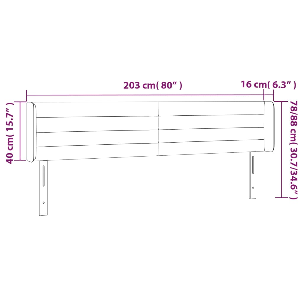 Galvūgalis su LED, tamsiai pilkas, 203x16x78/88cm, aksomas