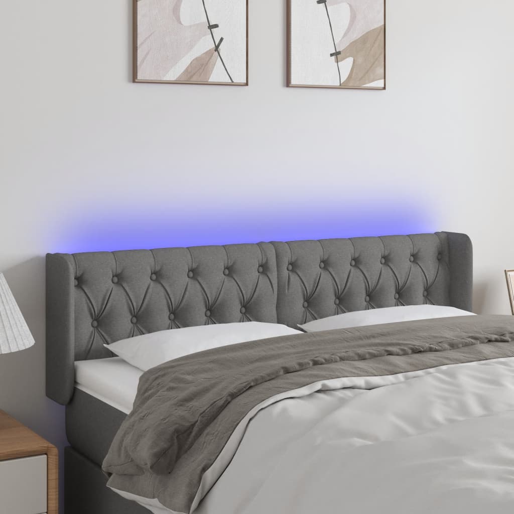 Galvūgalis su LED, tamsiai pilkas, 147x16x78/88cm, audinys