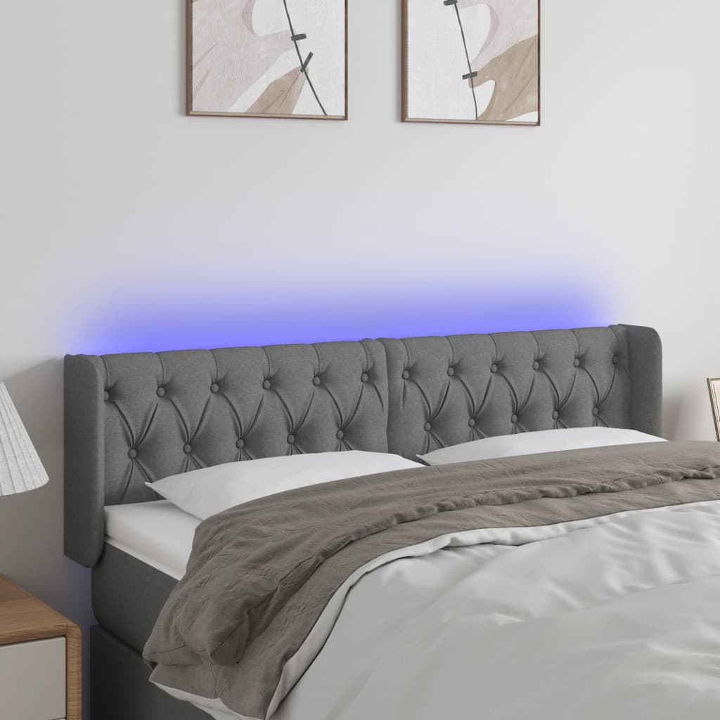 Galvūgalis su LED, tamsiai pilkas, 163x16x78/88cm, audinys