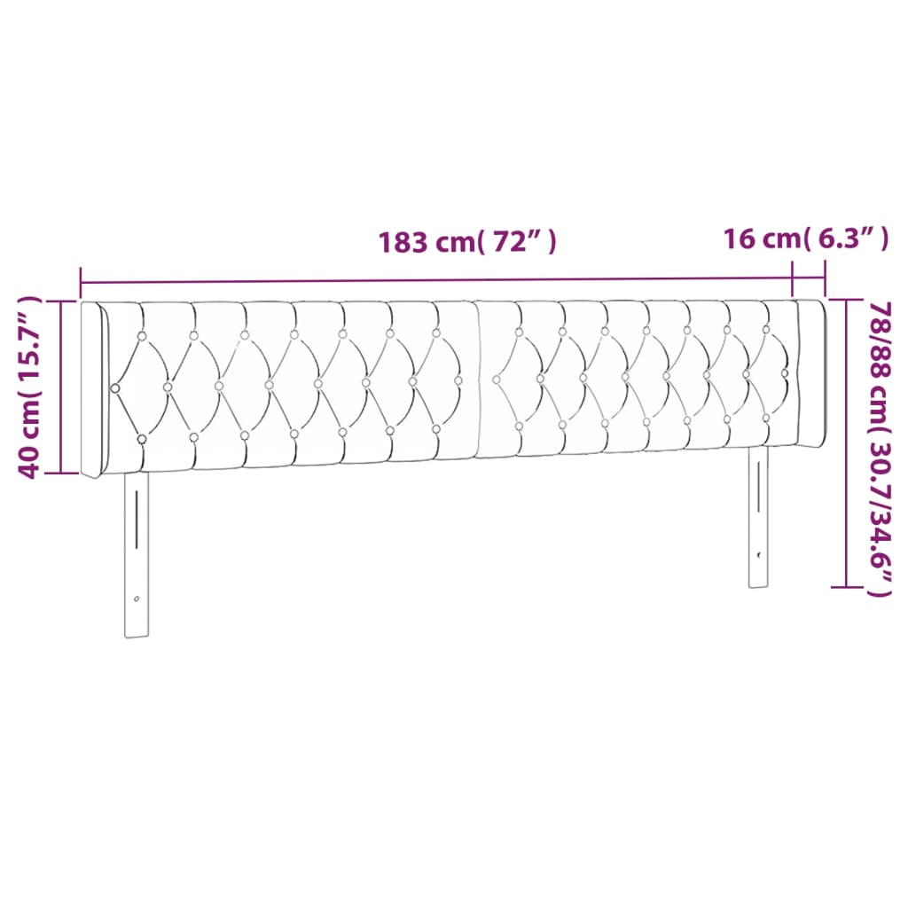 Galvūgalis su LED, tamsiai pilkas, 183x16x78/88cm, audinys
