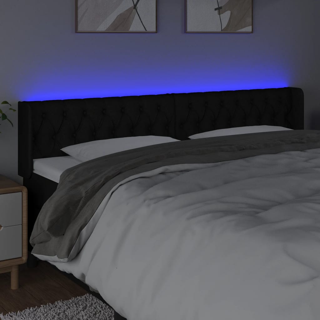 Galvūgalis su LED, juodos spalvos, 203x16x78/88cm, audinys