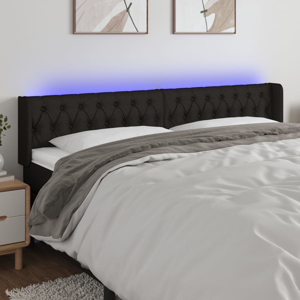 Galvūgalis su LED, juodos spalvos, 203x16x78/88cm, audinys