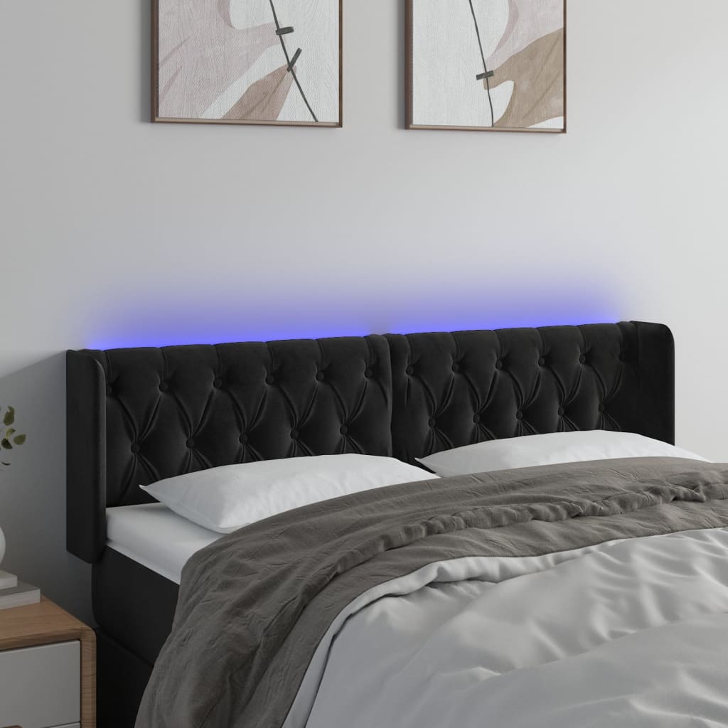 Galvūgalis su LED, juodos spalvos, 147x16x78/88cm, aksomas