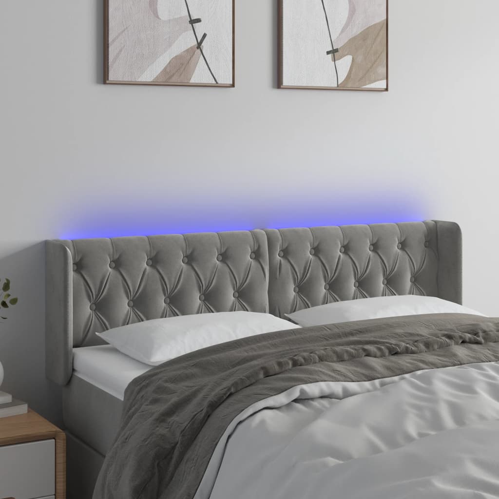 Galvūgalis su LED, šviesiai pilkas, 163x16x78/88cm, aksomas
