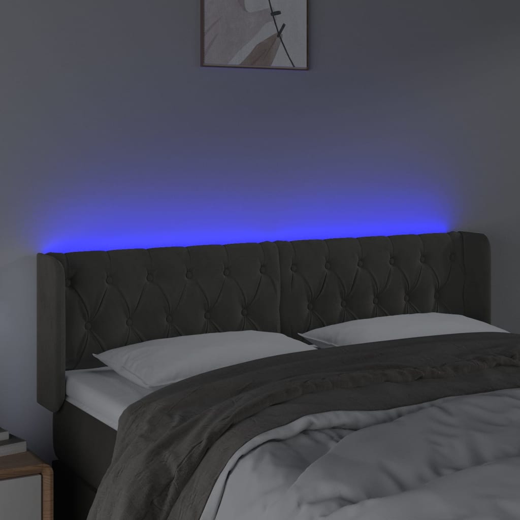 Galvūgalis su LED, tamsiai pilkas, 163x16x78/88cm, aksomas
