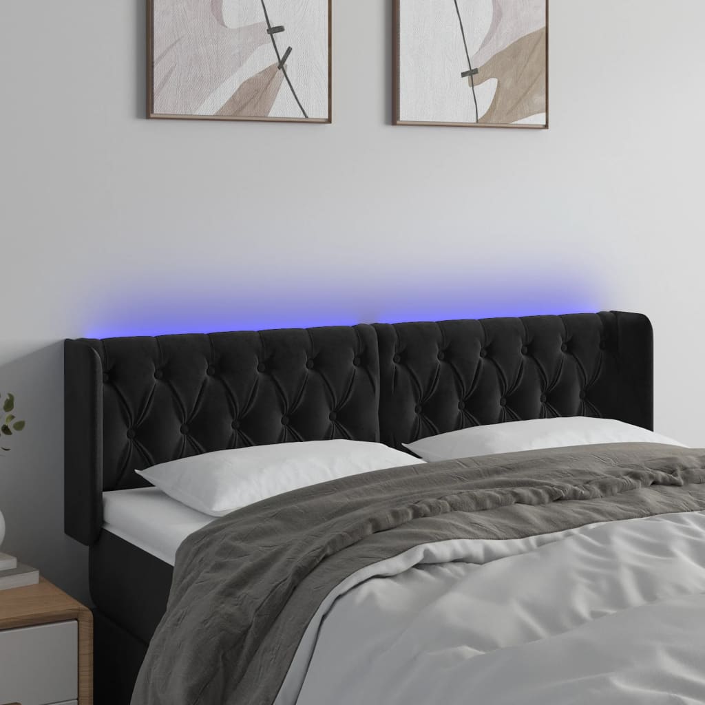 Galvūgalis su LED, juodos spalvos, 163x16x78/88cm, aksomas