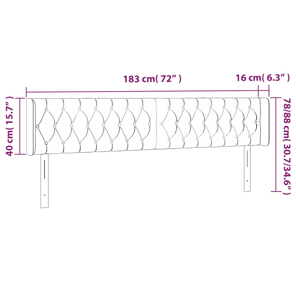 Galvūgalis su LED, juodos spalvos, 183x16x78/88cm, aksomas