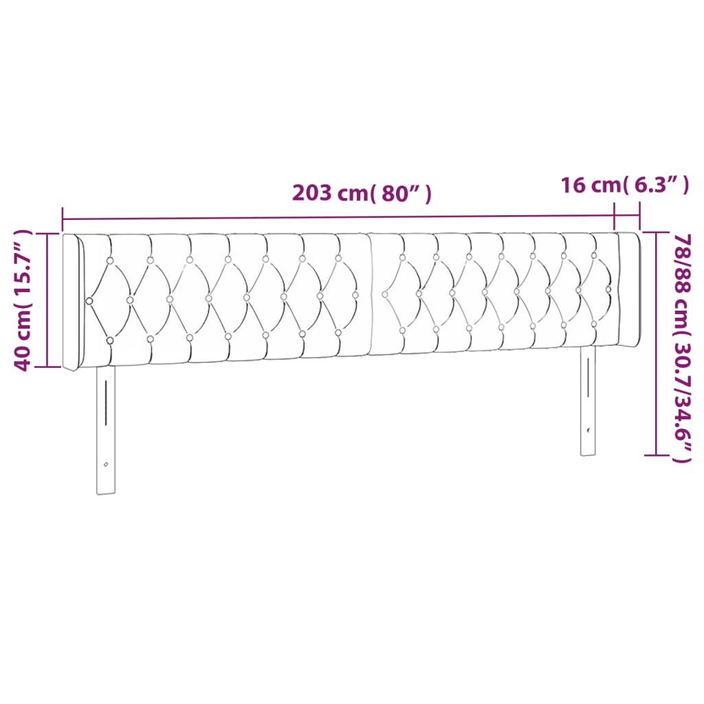 Galvūgalis su LED, tamsiai pilkas, 203x16x78/88cm, aksomas