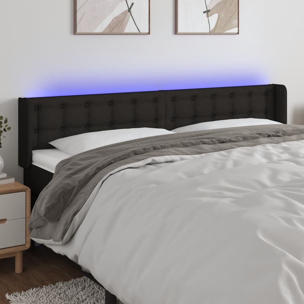 Galvūgalis su LED, juodos spalvos, 183x16x78/88cm, audinys