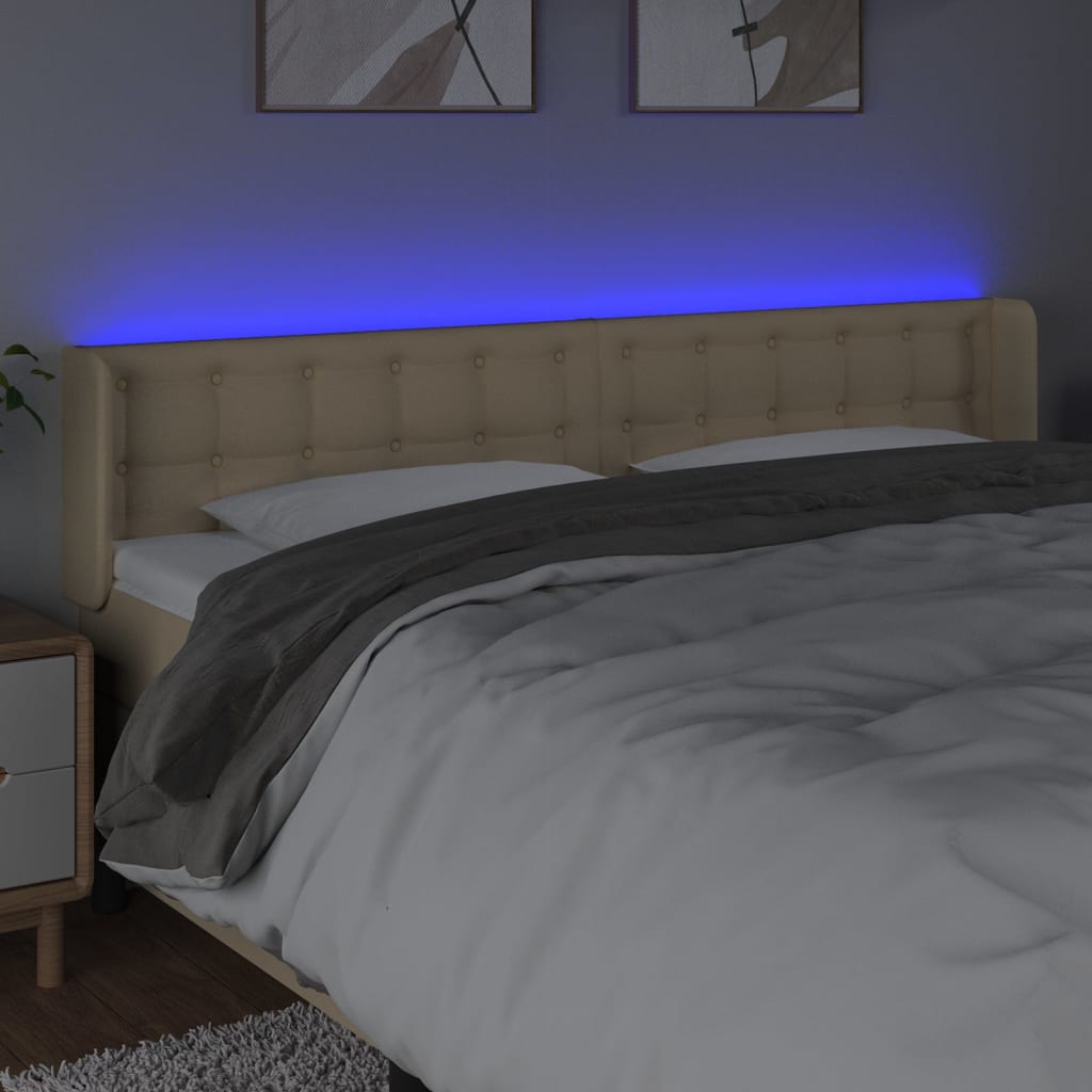 Galvūgalis su LED, kreminės spalvos, 183x16x78/88cm, audinys