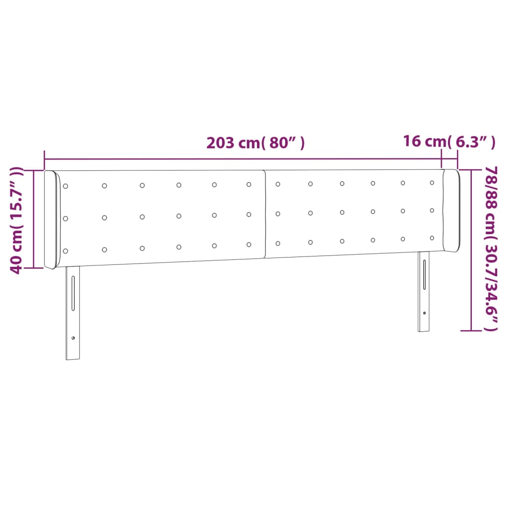 Galvūgalis su LED, juodos spalvos, 203x16x78/88cm, audinys