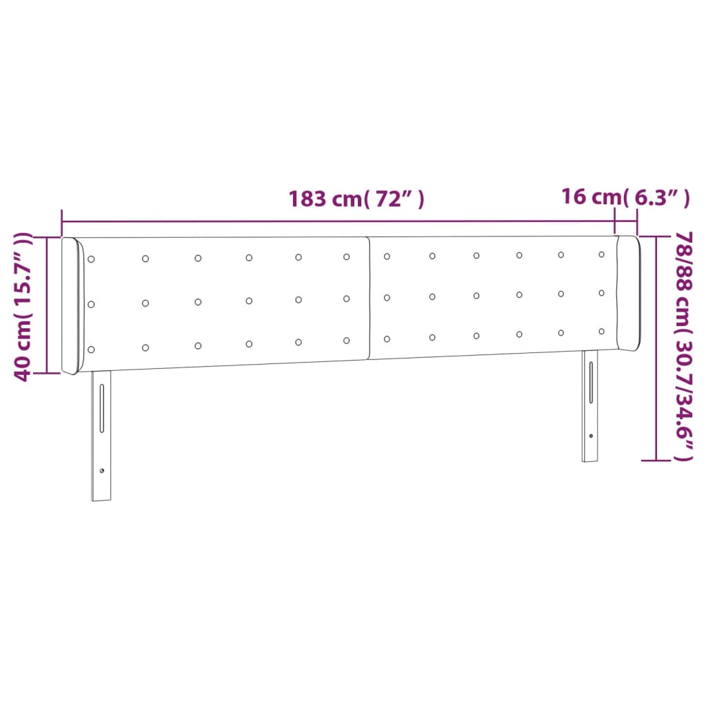 Galvūgalis su LED, juodos spalvos, 183x16x78/88cm, aksomas