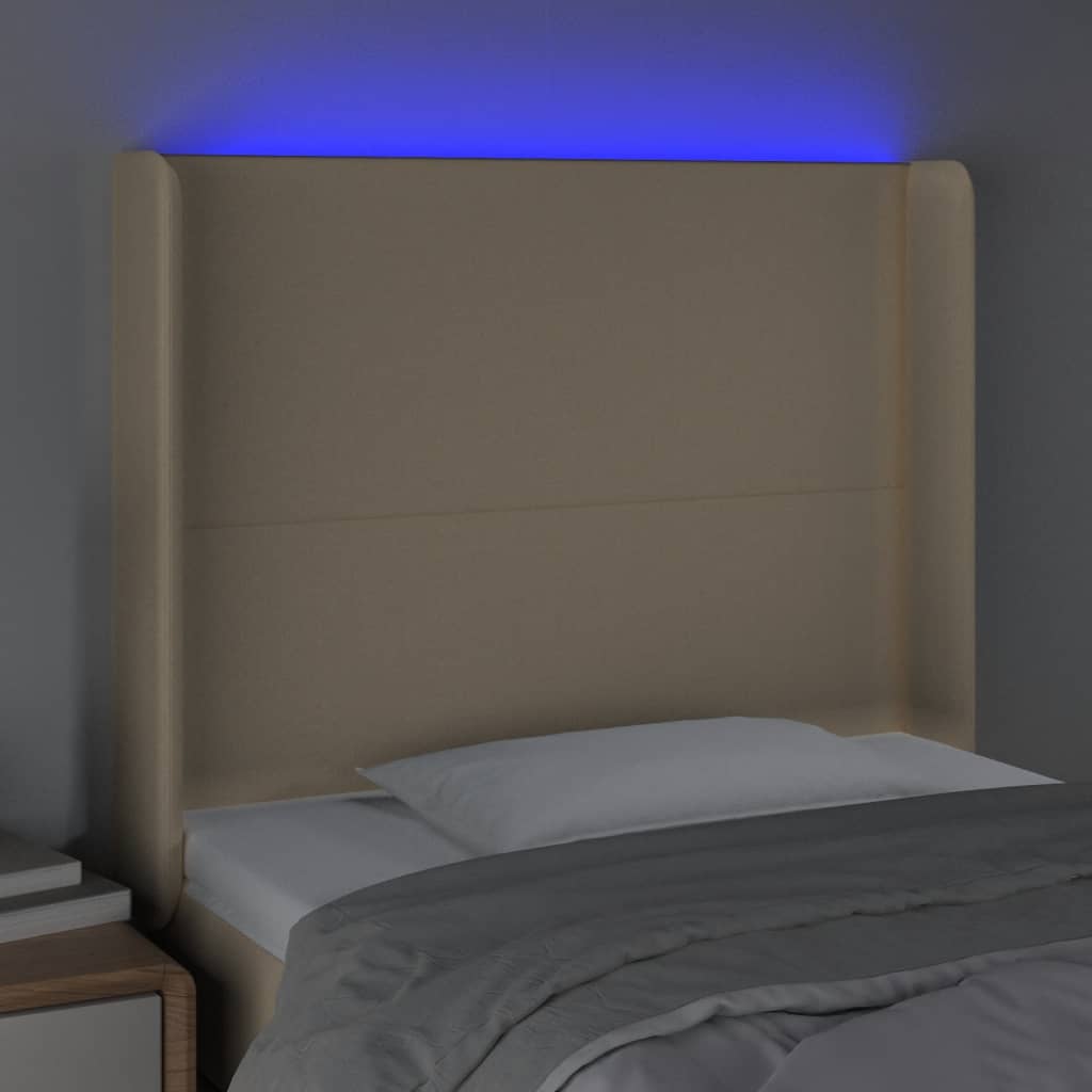 Galvūgalis su LED, kreminės spalvos, 93x16x118/128cm, audinys