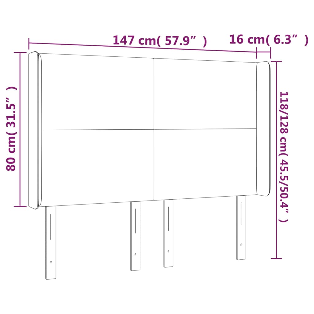 Galvūgalis su LED, šviesiai pilkas, 147x16x118/128cm, audinys