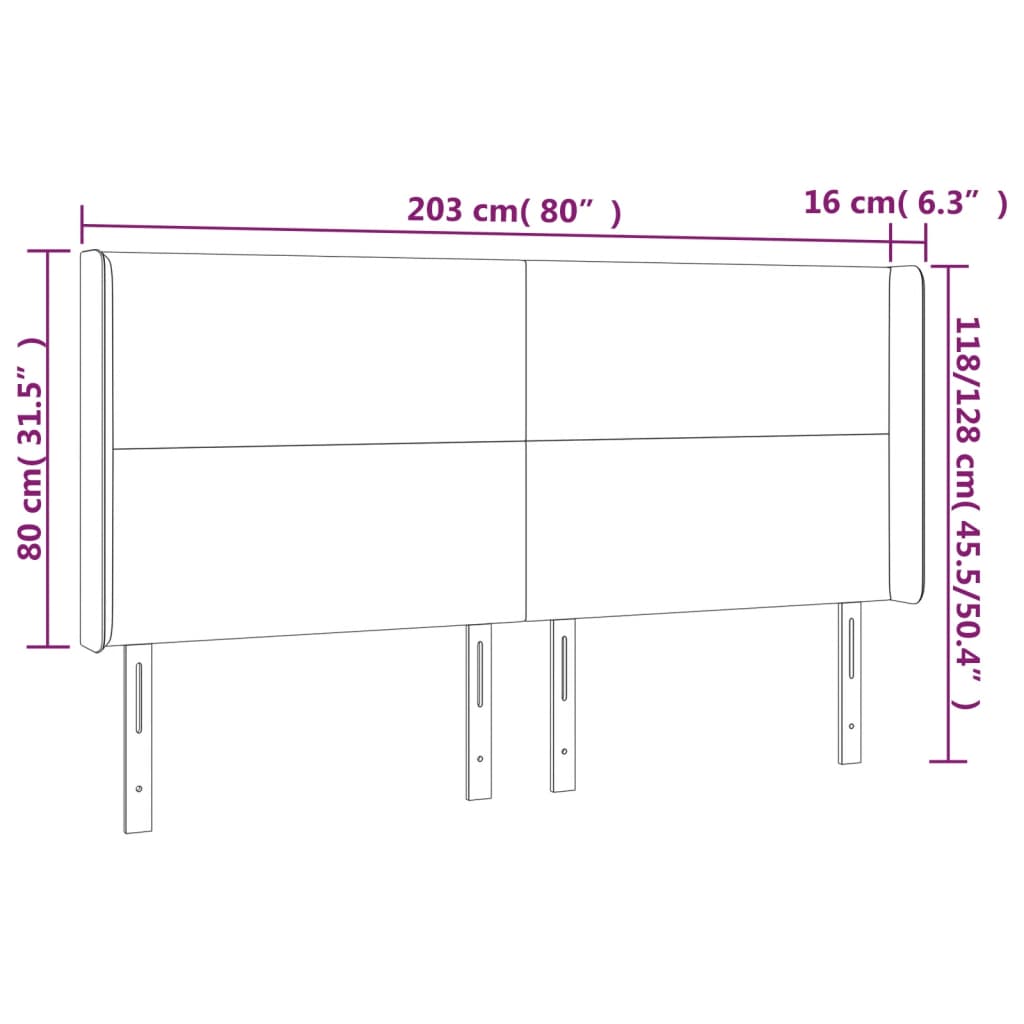 Galvūgalis su LED, tamsiai pilkas, 203x16x118/128cm, audinys