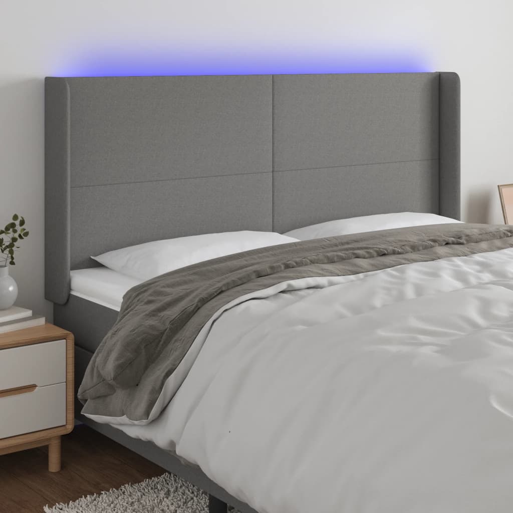 Galvūgalis su LED, tamsiai pilkas, 203x16x118/128cm, audinys