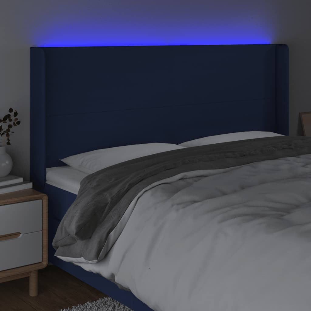 Galvūgalis su LED, mėlynos spalvos, 203x16x118/128cm, audinys
