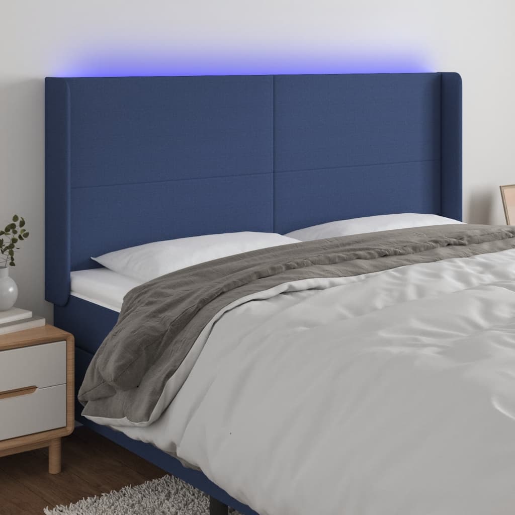 Galvūgalis su LED, mėlynos spalvos, 203x16x118/128cm, audinys