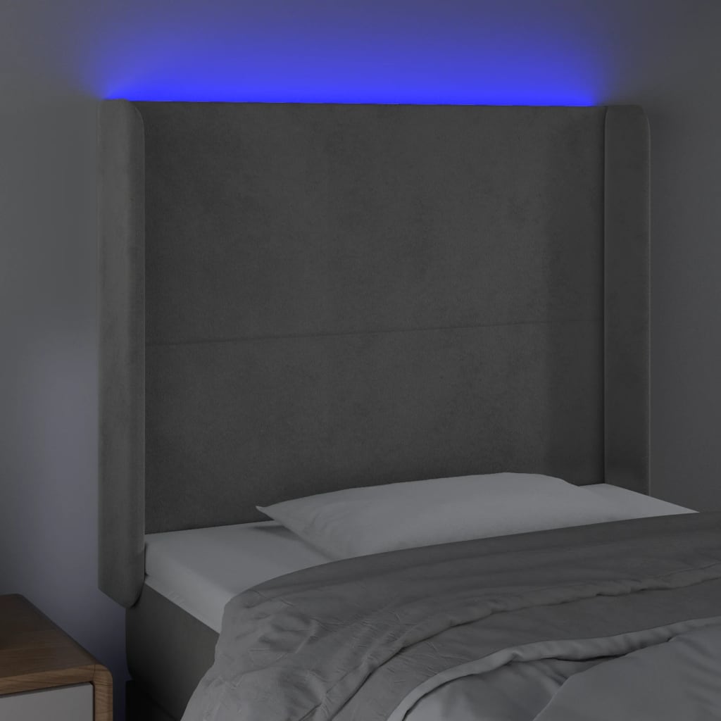 Galvūgalis su LED, šviesiai pilkas, 83x16x118/128cm, aksomas