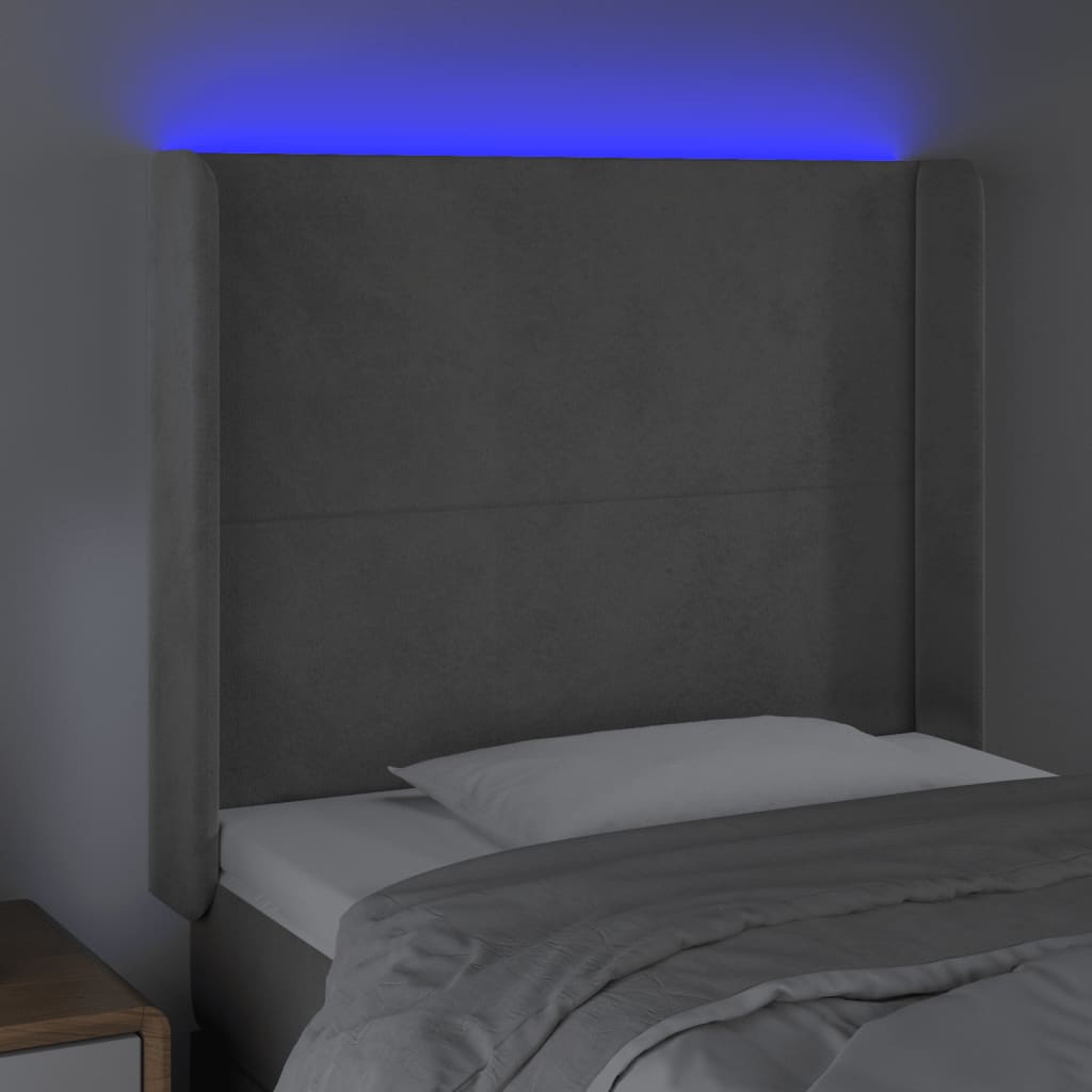 Galvūgalis su LED, šviesiai pilkas, 103x16x118/128cm, aksomas