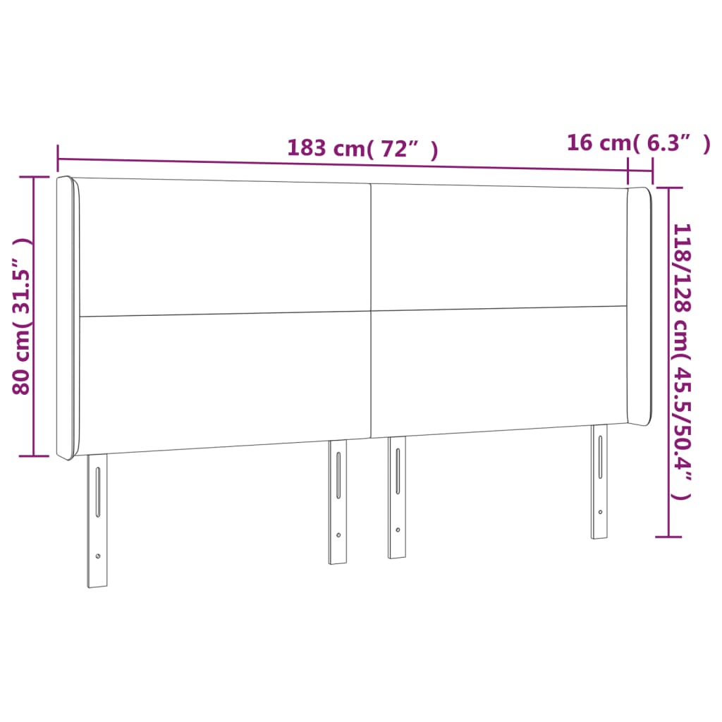 Galvūgalis su LED, juodos spalvos, 183x16x118/128cm, aksomas