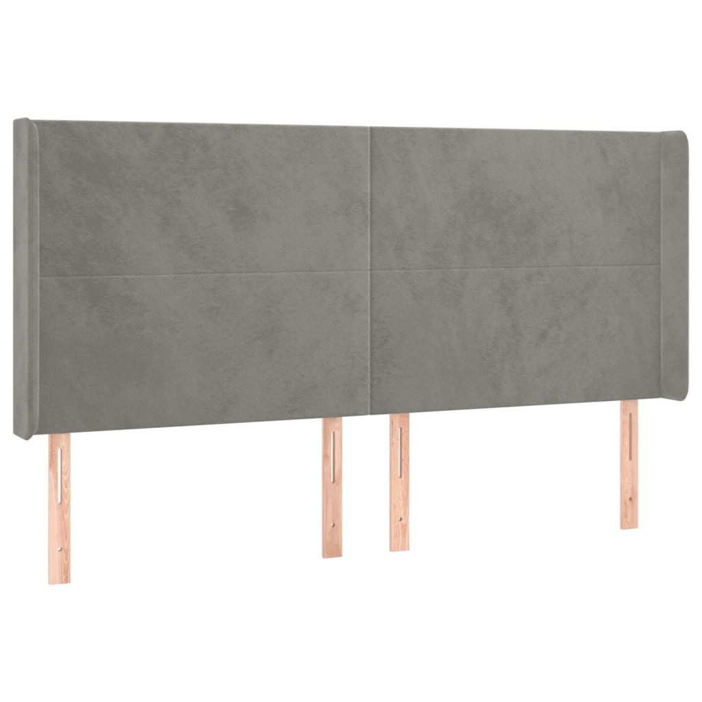 Galvūgalis su LED, šviesiai pilkas, 203x16x118/128cm, aksomas