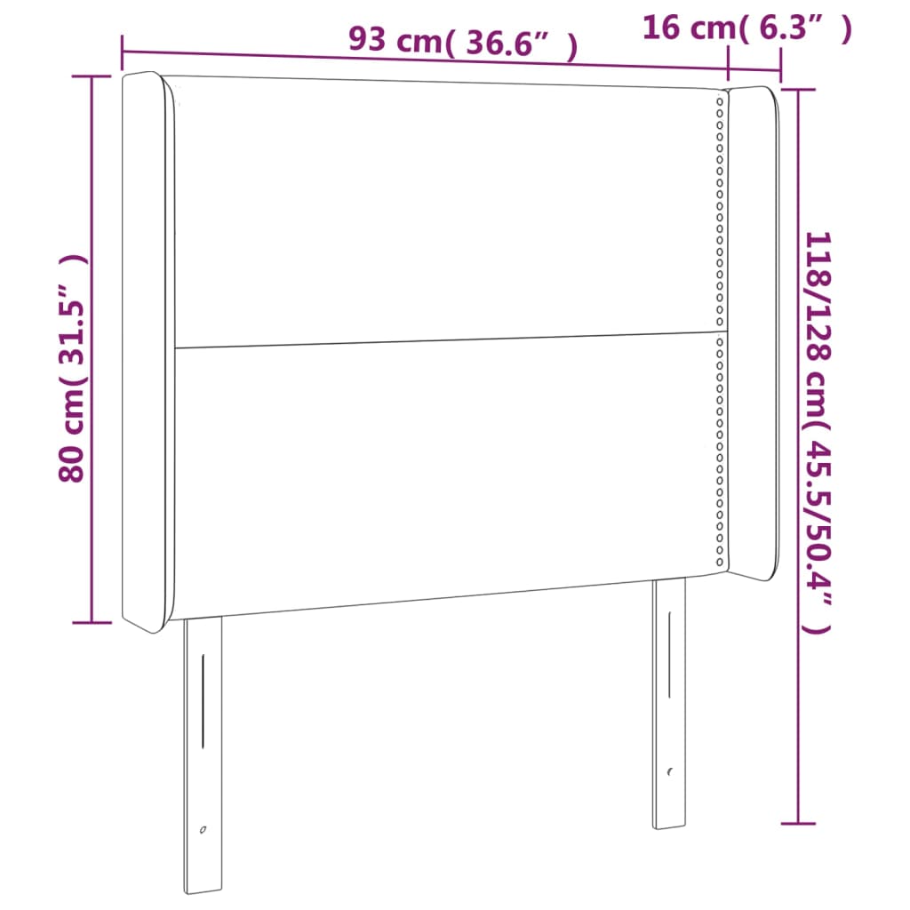 Galvūgalis su LED, tamsiai pilkas, 93x16x118/128cm, aksomas