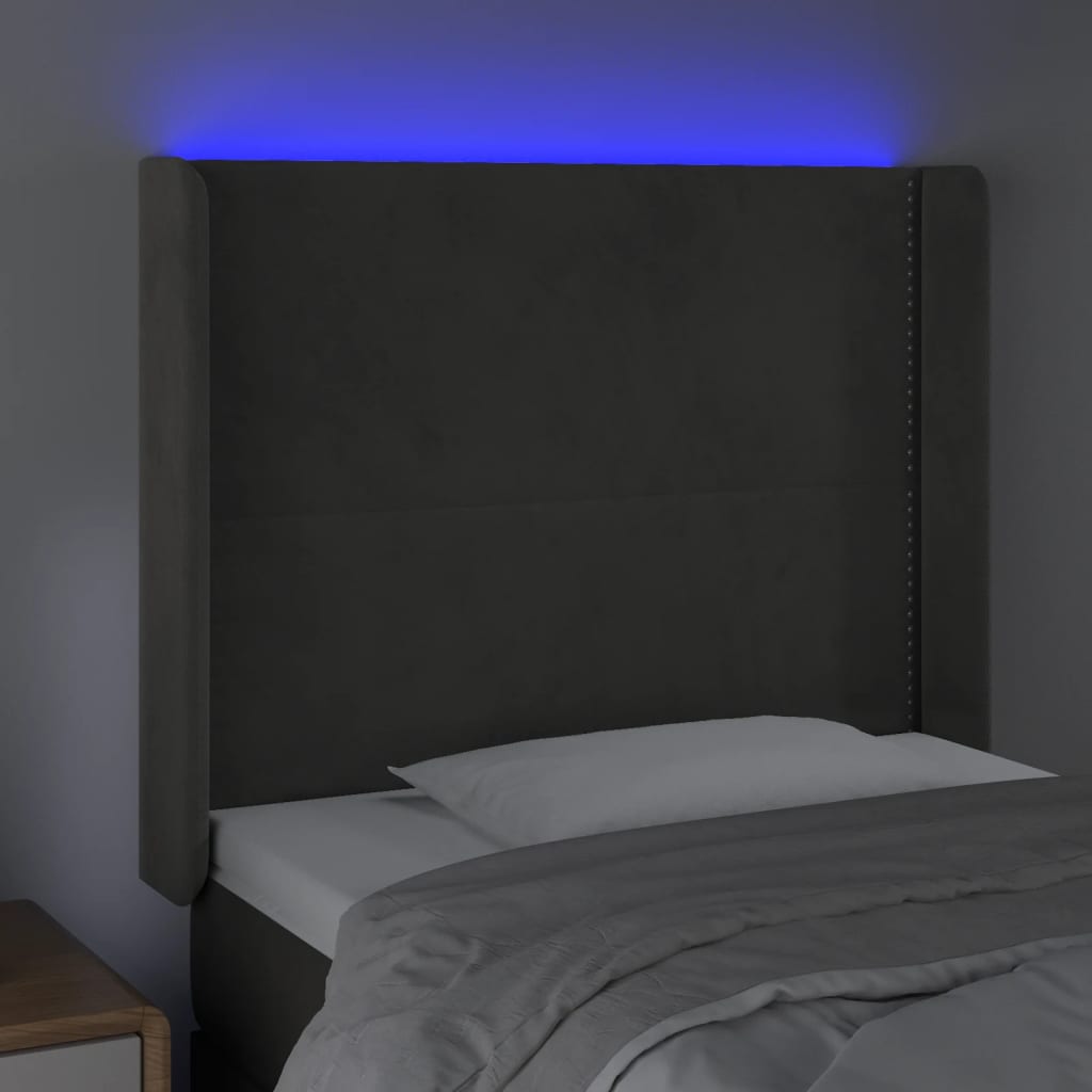 Galvūgalis su LED, šviesiai pilkas, 103x16x118/128cm, aksomas