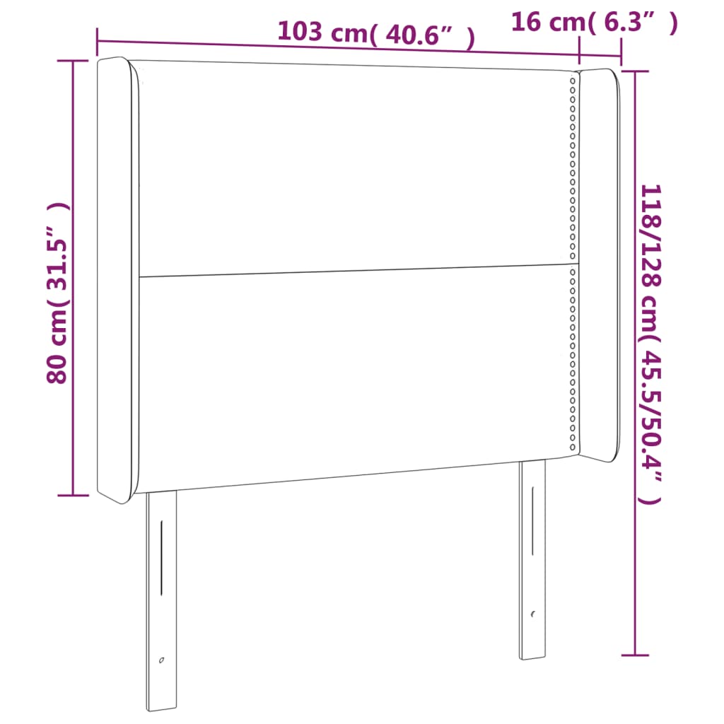 Galvūgalis su LED, šviesiai pilkas, 103x16x118/128cm, aksomas