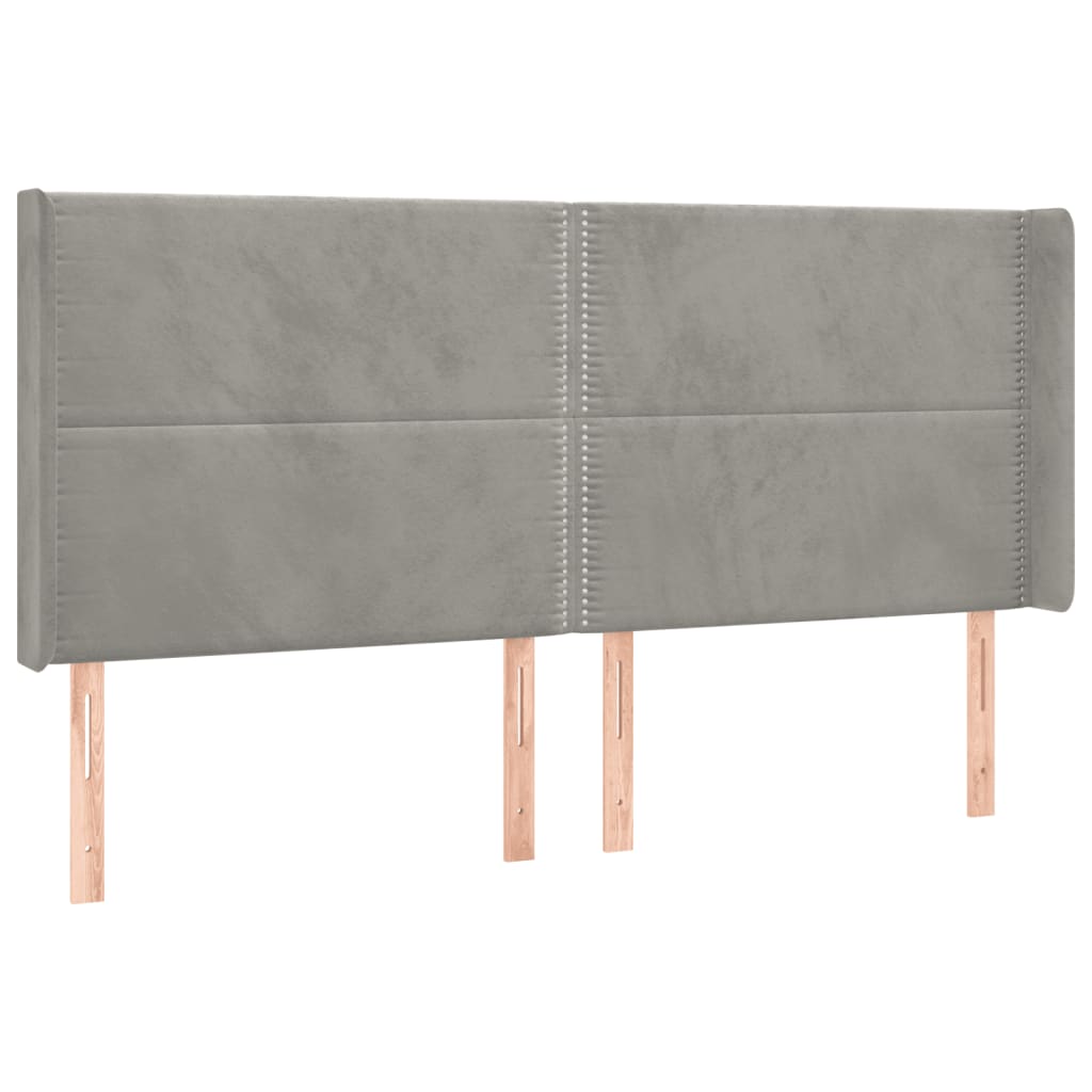 Galvūgalis su LED, šviesiai pilkas, 203x16x118/128cm, aksomas