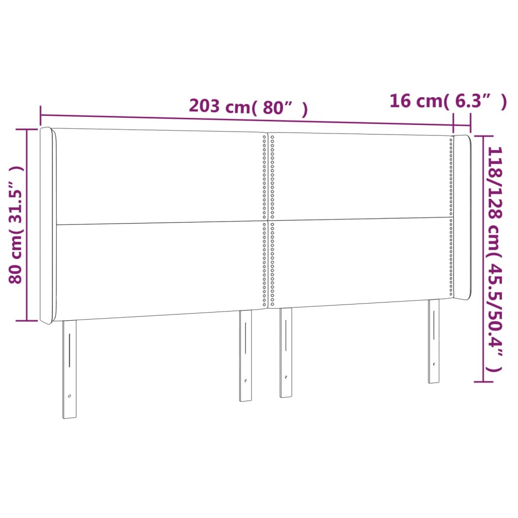 Galvūgalis su LED, šviesiai pilkas, 203x16x118/128cm, aksomas