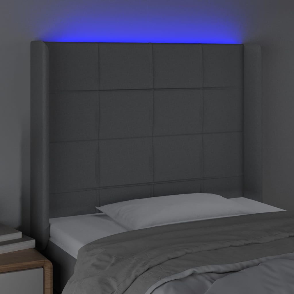 Galvūgalis su LED, šviesiai pilkas, 103x16x118/128cm, audinys