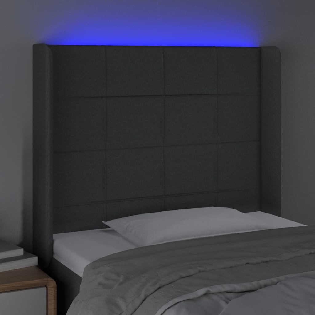 Galvūgalis su LED, tamsiai pilkas, 103x16x118/128cm, audinys