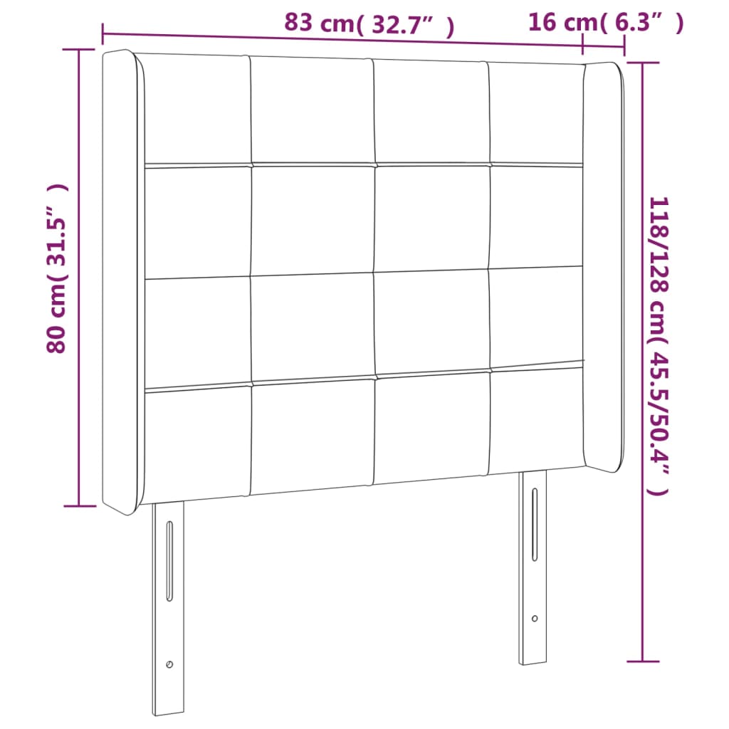 Galvūgalis su LED, tamsiai pilkas, 83x16x118/128cm, aksomas