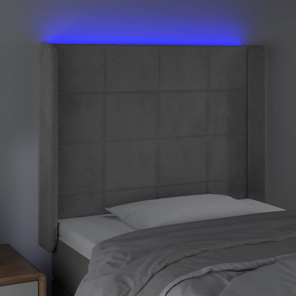 Galvūgalis su LED, šviesiai pilkas, 103x16x118/128cm, aksomas