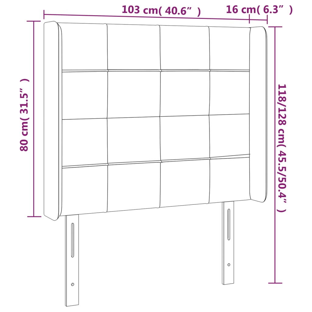 Galvūgalis su LED, šviesiai pilkas, 103x16x118/128cm, aksomas