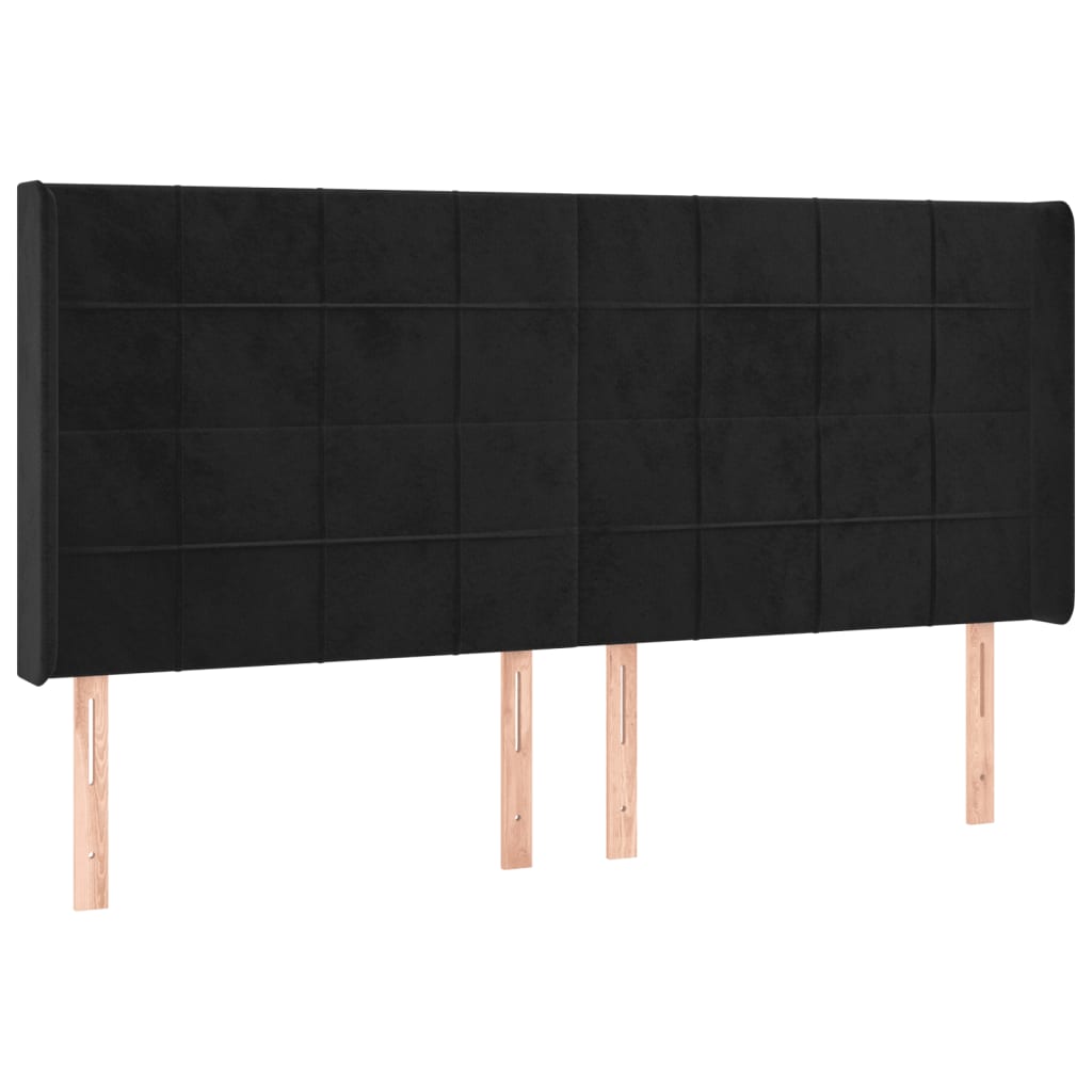 Galvūgalis su LED, juodos spalvos, 163x16x118/128cm, aksomas