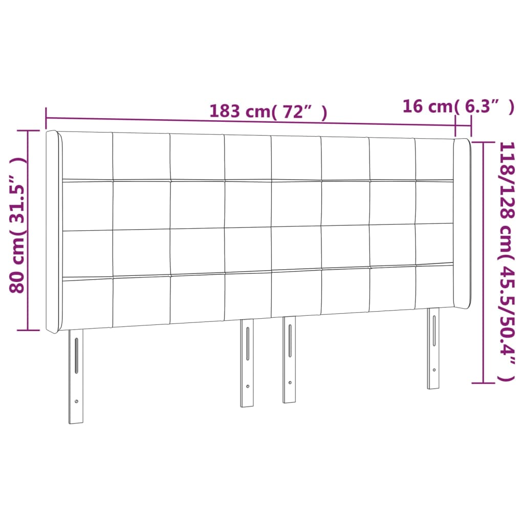 Galvūgalis su LED, juodos spalvos, 183x16x118/128cm, aksomas